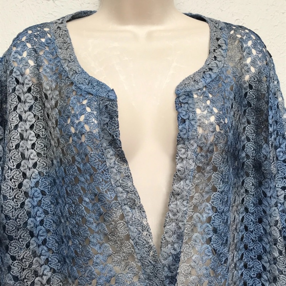 Catherines Blue Gray Crochet Tunic Open Weave Topper Size 1X Pullover 3/4 Sleeve - Picture 2 of 7